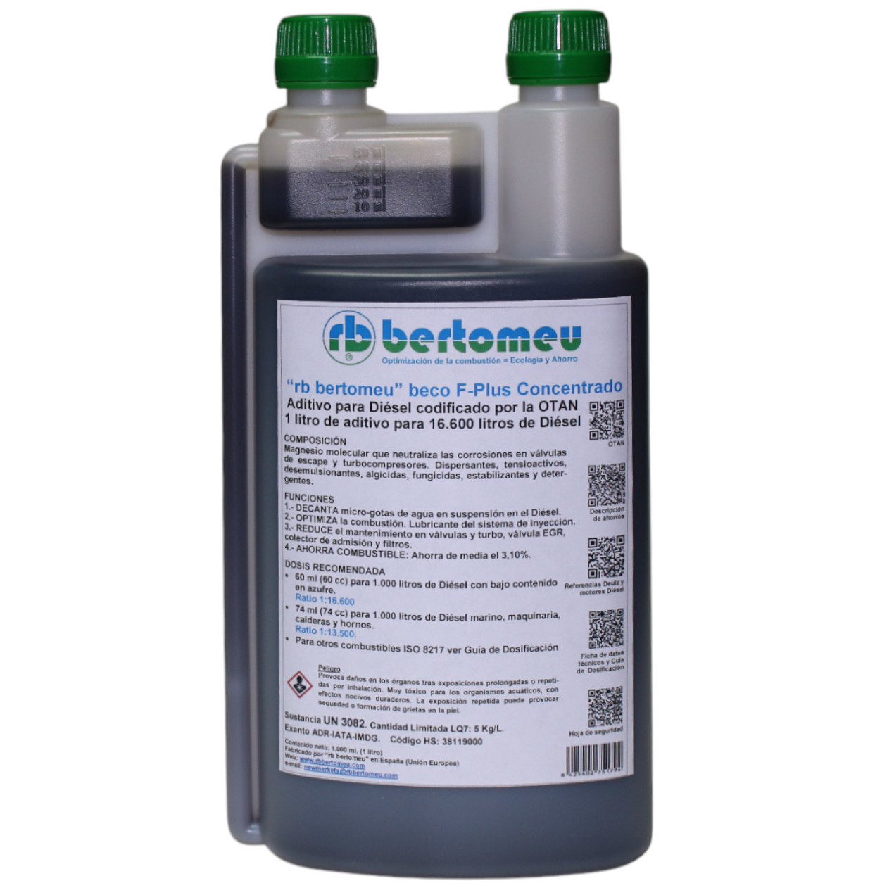 Aditivo Diésel "rb bertomeu" beco F-Plus Concentrado<br>Codificado por la OTAN<br>Packs de 12 botellas de 1L de doble boca - Imagen 3