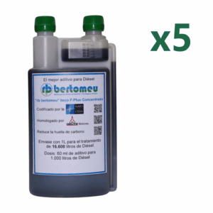 Aditivo Diésel "rb bertomeu" beco F-Plus Concentrado<br>Codificado por la OTAN<br>Pack de 5 botellas de doble boca de 1L