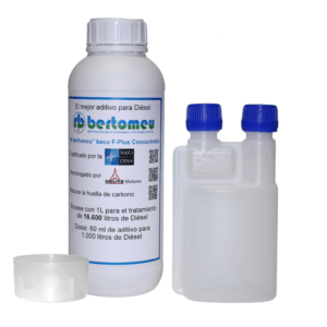 Aditivo Diésel "rb bertomeu" beco F-Plus Concentrado<br>Codificado por la OTAN<br>1 botella cilíndrica con 1 L + dosificador de doble boca (vacío) + vaso dosificador